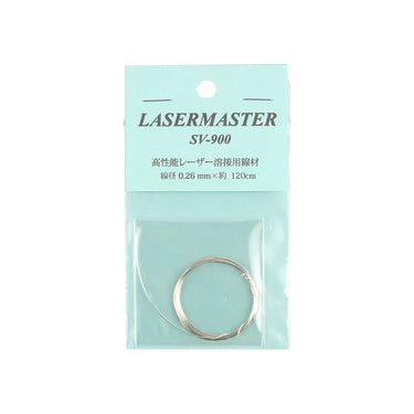 Front packaging view of Alfa Mirage Lasermaster SV-900 silver welding laser wire 0.26mm x 120cm.