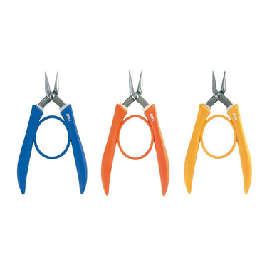 ANEX stainless steel jewelry pliers set with blue, orange, and yellow grips.