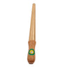 Vertical view of a brass ring sizing stick mandrel featuring a smooth wooden handle.