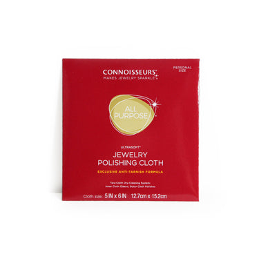 Connoisseurs Ultrasoft all purpose jewelry polishing cloth red package 5x6 inch size.