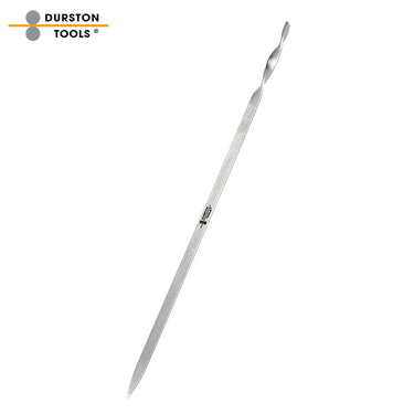 Diagonal perspective view of a Durston Ergo titanium soldering pick with a pointed tip and twisted handle grip.