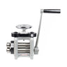 Front straight view of Durston Mini C100E manual jewelry rolling mill with hand crank and top adjustment wheel