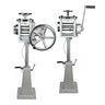 Two Durston professional stands shown supporting different mounted manual rolling mills side by side.