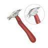A Durston sledge hammer with an ergonomic red wood handle and a circular inset magnifying its unique polished steel head.