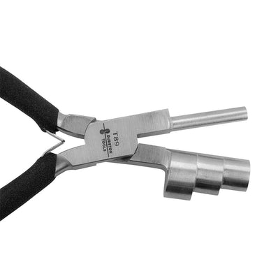 Close-up of Durston T89 forming pliers showing the three-step steel mandrels.