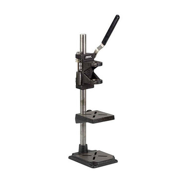 Right profile view of the empty Foredom P-DP30 drill press stand featuring a cast iron base and mounting collar.