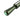 Close-up of the smooth ergonomic handle base of the green metal ring stick with a circular logo inlay.