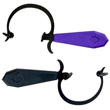 Two GreenLion jeweler's mini V3 saw frames, one with a purple handle and one with a black handle, side-by-side.