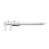 Full side profile view of a Hengliang stainless steel 150mm vernier caliper with a 0.02mm metric measurement scale.