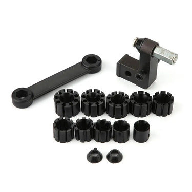 Full set of black ID ring holder including mounting bracket, expansion collets, and wrench.