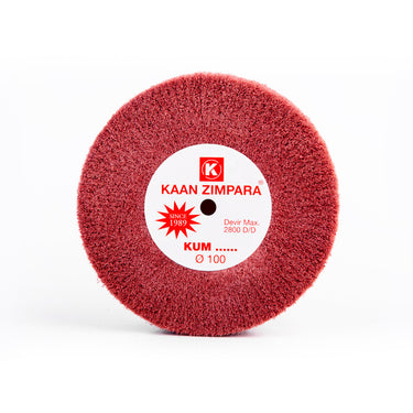 KAAN ZIMPARA Red Taf Brose Cap 100mm full fiber wheel showing center brand label and 2800 RPM rating.