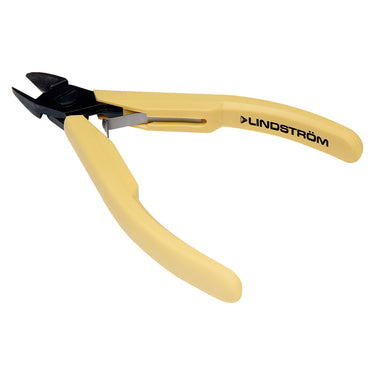 Angled view of Lindstrom 80 Series oval head cutters with yellow ESD-safe grips.