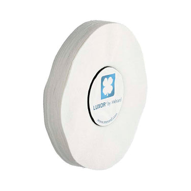 LUXOR by MERARD YKH14LK 150mm 64-ply white flexible canvas polishing buff wheel with branded center label.
