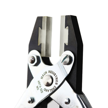 Close-up of Maun flat nose parallel plier with protective soft plastic jaw inserts.
