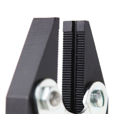 Close-up of Maun flat nose parallel plier showing the anti-slip serrated steel jaws.