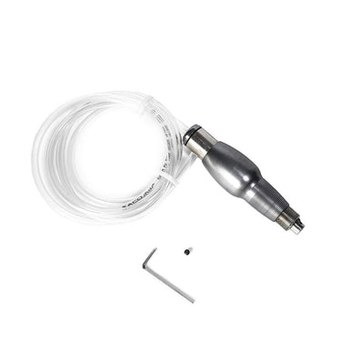 MaxSet long pneumatic graving handpiece with coiled air hose, Allen wrench, and set screw.