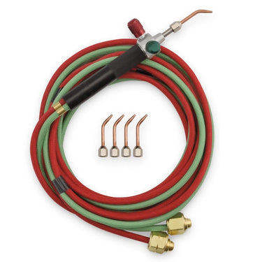 Miller Smith The Little Torch basic kit with coiled red and green hoses and four interchangeable curved tips.