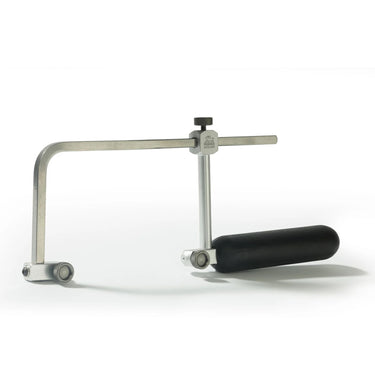 Profile view of an adjustable NIQUA Antilope jeweler's saw frame with a black plastic handle and silver metal slider.