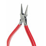 NIQUA Antilope 130mm serrated round nose pliers without spring showing German hallmark and red handles.