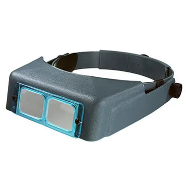 Front perspective of Optivisor headwear magnifier with dual glass lenses.