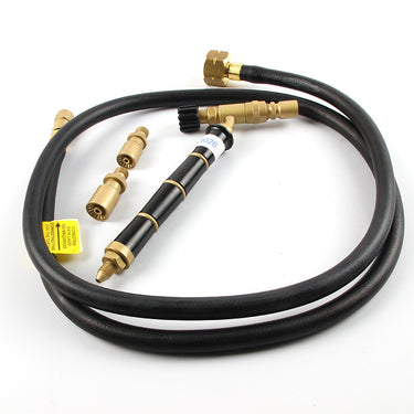 ORCA M75CMG manual precision soldering torch body with two extra brass tips and a black coiled gas hose