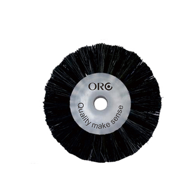 Single ORO dental lathe polishing brush wheel featuring black bristles and a branded translucent grey plastic hub.
