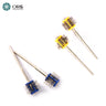 A group of four ORO MiniMat texturing rotary brushes featuring two blue and two yellow plastic hubs with wire pins.