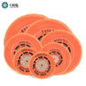 A variety of ORO orange muslin buffs in different sizes from 2.5 to 8 inches for gold jewelry polishing.
