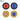 Two black bristle superior wheels and two crimped brass wire polishing wheels with colorful plastic centers.