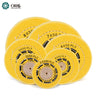 A variety of ORO light yellow muslin buffs in different sizes ranging from 2.5 to 8 inches for jewelry polishing.