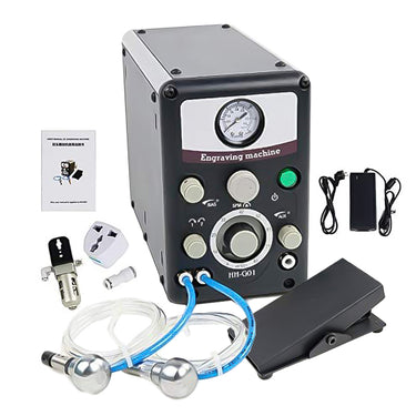 GraverMax G8 pneumatic engraver complete system with dual handpieces, foot pedal, and filter.