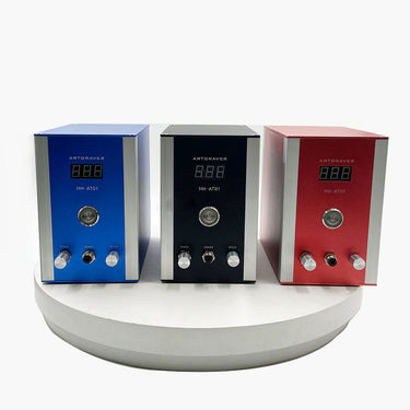 HH-AT01 pneumatic jewelry engraver control boxes in blue, black, and red color options.