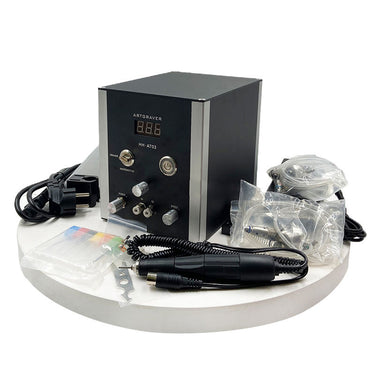 GraverMax HH-AT03 pneumatic engraver machine kit with micromotor handpiece, gravers, and accessories.