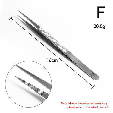 Regine Swiss diamond tweezer F fine tip 16cm showing serrated jaws and 20.5g weight specification.