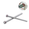 Two stainless steel screw mandrels crossed with an inset image showing polishing wheels mounted.