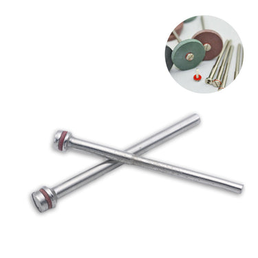 Two stainless steel screw mandrels crossed with an inset image showing polishing wheels mounted.