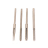 Four assorted stainless steel slotted mandrels showcasing straight and tapered tip variations.