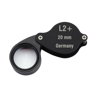 Harald Schneider L2 triplet loupe featuring a 20mm lens diameter and professional matte black finish.