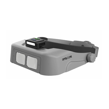 SmartPro OptiLoupe LED Headband Magnifier shown from a front angle, featuring dual lenses and a top LED light.