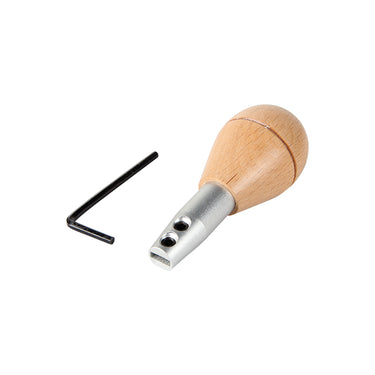Stuccler aluminum and wood graver handle shown with an Allen wrench for chuck adjustment.