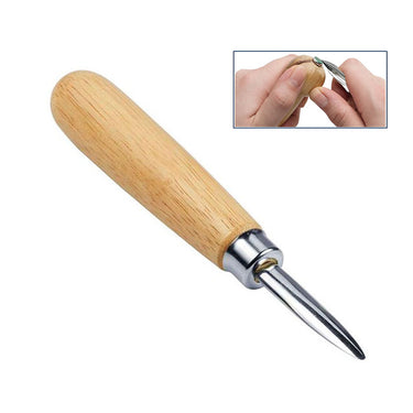 Stuccler curved steel burnisher tool with wooden handle for smoothing metal bezels around stones.