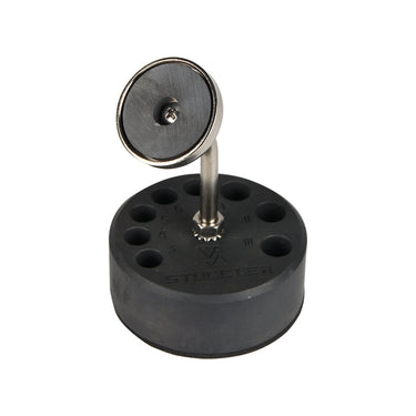 Front perspective view of the Stuccler magnetic stand and numbered torch tip organizer base.