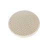 Flat view of a round white ceramic honeycomb soldering block plate without branding on a white background
