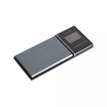 Angled view of the Tanita 1479J2 professional mini scale with a brushed metal weighing platform.