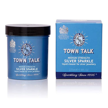 Town Talk Silver Sparkle 225ml bottle and retail box for silver jewelry care.