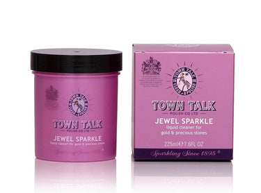 Front view of Town Talk Jewel Sparkle 225ml liquid cleaner pot and branded pink packaging box.