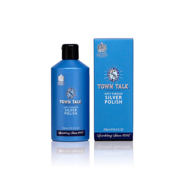 Town Talk Anti-Tarnish Silver Polish 250ml bottle with its matching blue packaging box.
