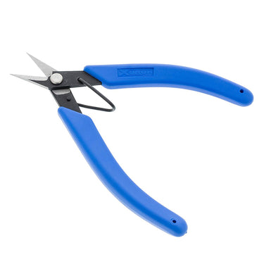 Xuron high durability scissor with smooth blades and blue ergonomic handles for precision cutting.