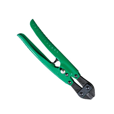 Reverse side of 3.Peaks green cutter showing the durable rivet construction and green ergonomic grips.