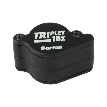 Angled view of the closed Alfa Mirage Carton Loupe Pro 10X in a durable matte black rubberized housing.
